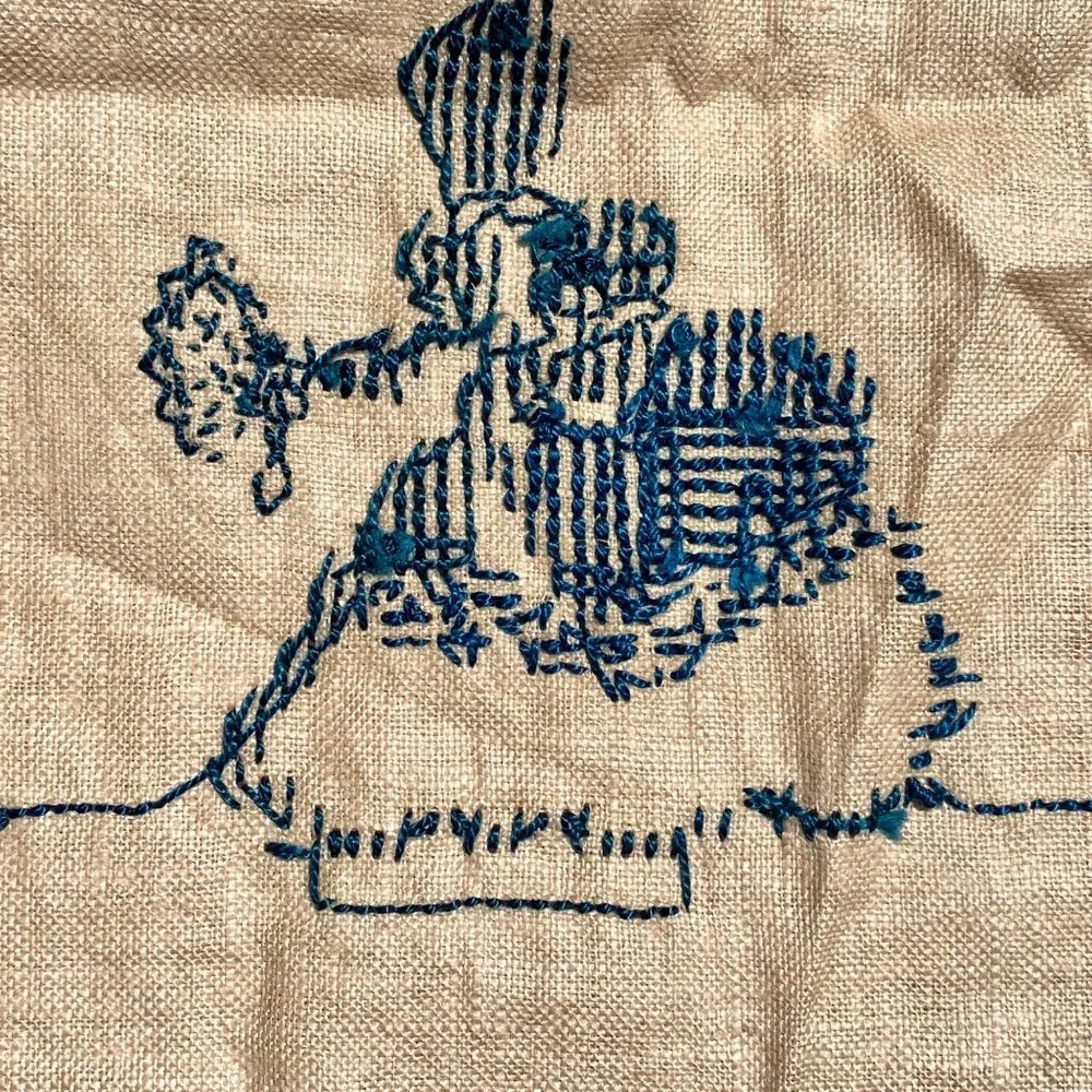 Cross Stitch Club Chair Arm Back Covers Unfinished Fabric Kit Vintage Blue Ecru